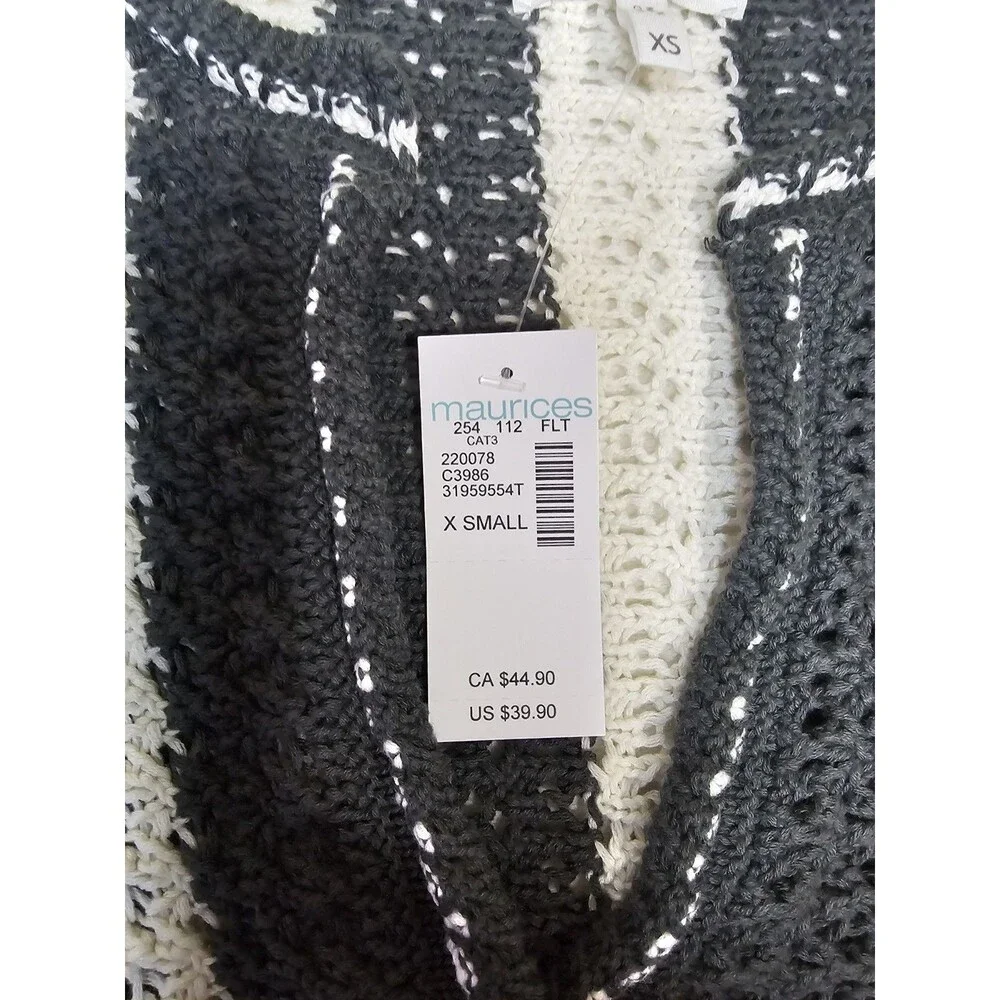 NWT Maurices 100% Cotton Striped Crochet Knit V Neck Sweater XS Boho